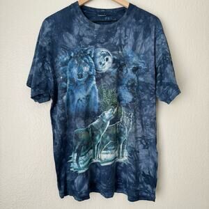 Vintage Men's Tie Dye Wolf Moon Nature Short Sleeve Cotton T-Shirt Size Large